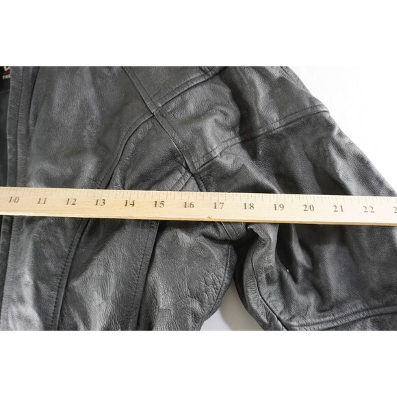 VTG WILSONS 3M THINSULATE Lined Women Small Glossy Black Leather Zip Moto Jacket - Picture 4 of 8